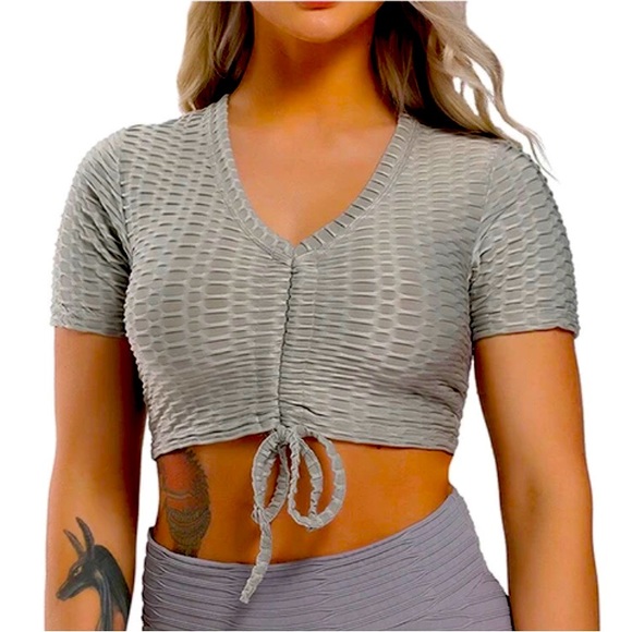 Honeycomb Ruched Crop Top - Picture 1 of 9